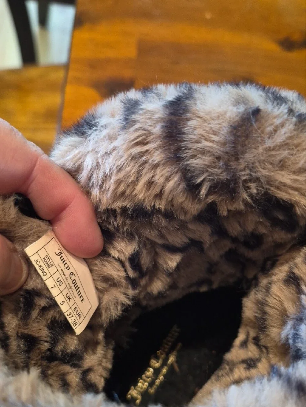 Juicy Couture Black Boots with Leopard-Print Faux Fur Cuff
